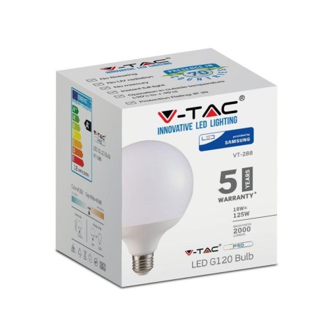 Żarówka LED V-TAC SAMSUNG CHIP 18W E27 Kula Glob G120 VT-288 6400K 2000lm 5 Lat Gwarancji