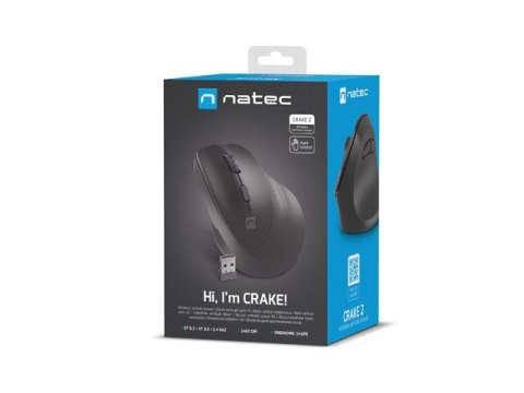MYSZ WERTYKALNA NATEC CRAKE 2 BEZPRZEWODOWA 2400DPI BLUETOOTH 5.2 + 2.4GHZ CZARNA