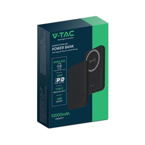 Power Bank V-TAC 10000mAh SLIM TYPE C Czarny Ładowanie bezprzewodowe VT-3529