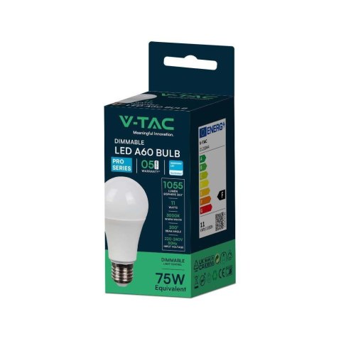 Żarówka LED V-TAC SAMSUNG CHIP 11W E27 A60 Ściemnialna VT-262D-N 3000K 1055lm 5 Lat Gwarancji