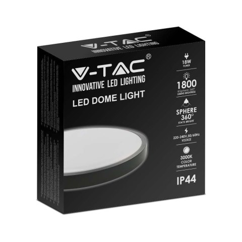 Plafon V-TAC 18W LED Okrągły IP44 23cm Czarny VT-8618B-RD 6500K 1800lm