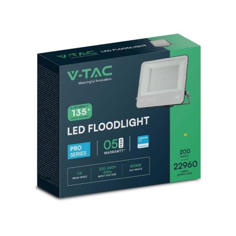 Projektor LED V-TAC 200W 135Lm/W SAMSUNG CHIP Czarny VT-44201 4000K 22960lm 5 Lat Gwarancji