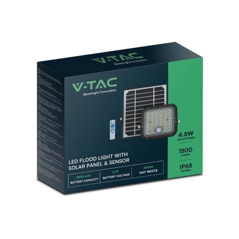 Projektor LED Solarny V-TAC 10W IP65, Pilot Timer, LiFePo 3.7V 6000mA Czarny VT-411 4000K 1500lm