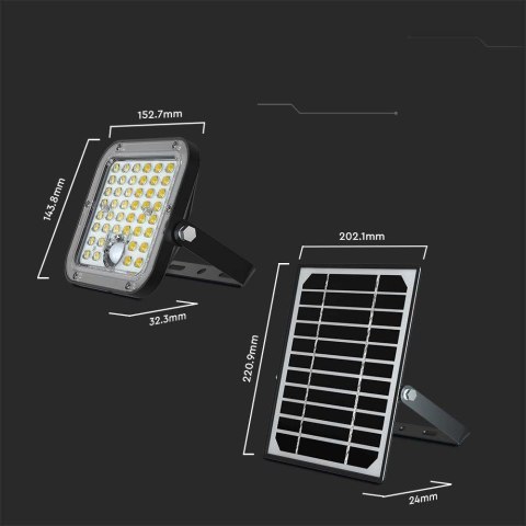 Projektor LED Solarny V-TAC 10W IP65, Pilot Timer, LiFePo 3,7V 6000mA Czarny VT-411 6400K 1500lm