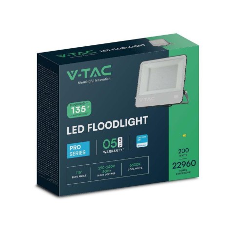 Projektor LED V-TAC 200W 135Lm/W SAMSUNG CHIP Czarny VT-44201 6500K 22960lm 5 Lat Gwarancji