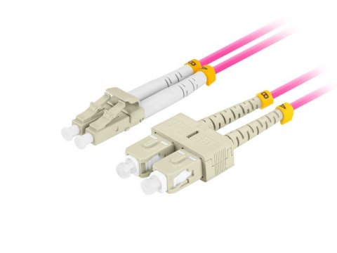 PATCHCORD ŚWIATŁOWODOWY MM LC/UPC-SC/UPC DUPLEX 3.0MM OM4 50/125 LSZH 0.5M FIOLETOWY LANBERG