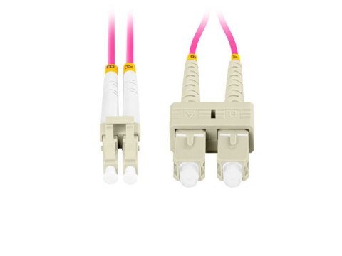 PATCHCORD ŚWIATŁOWODOWY MM LC/UPC-SC/UPC DUPLEX 3.0MM OM4 50/125 LSZH 0.5M FIOLETOWY LANBERG