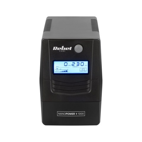 Zasilacz awaryjny komputerowy UPS REBEL model Nanopower Plus 1000 ( offline, 1000VA / 600W , 230 V , 50Hz , LCD , USB , RJ45 )