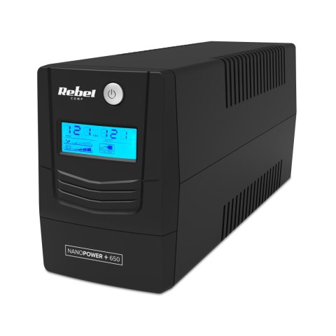 Zasilacz awaryjny komputerowy UPS REBEL model Nanopower Plus 650 ( offline, 650VA / 360W , 230 V , 50Hz , LCD , USB , RJ45 )