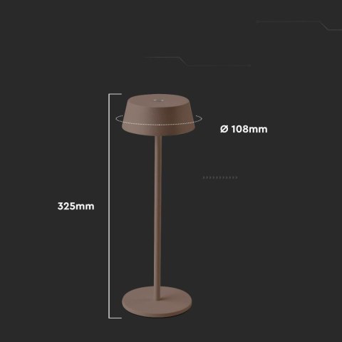 Lampka Biurkowa Nocna V-TAC 2W LED Ładowanie Ściemnianie IP54 Brąz Corten VT-7562-C 3000K 200lm