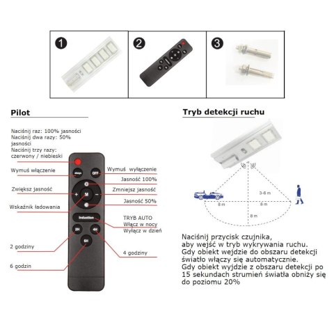 Oprawa Uliczna LED Solarna V-TAC 40W Czujnik ruchu, Pilot VT-30301ST 6500K 3500lm