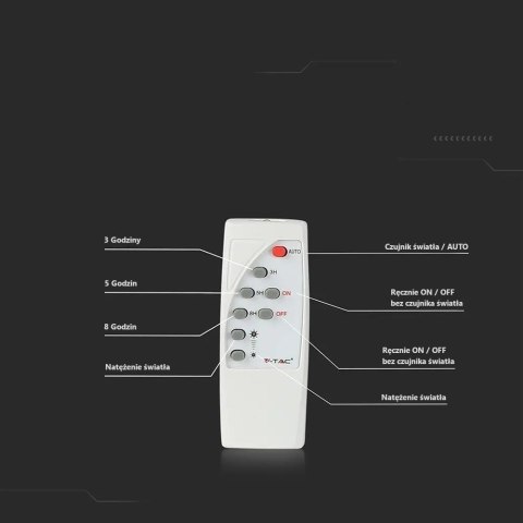 Projektor LED Solarny V-TAC 12W Czarny IP65, Pilot, Timer VT-25W 4000K 550lm