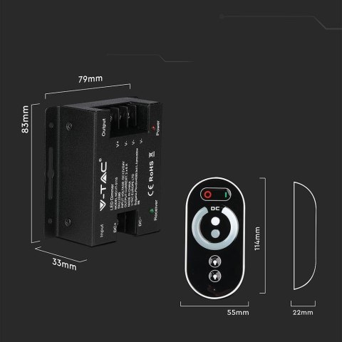 Sterownik Ściemniacz Taśm LED jednokolorowy z pilotem dotykowym V-TAC 18A 12V/216W 24V/432W VT-5115