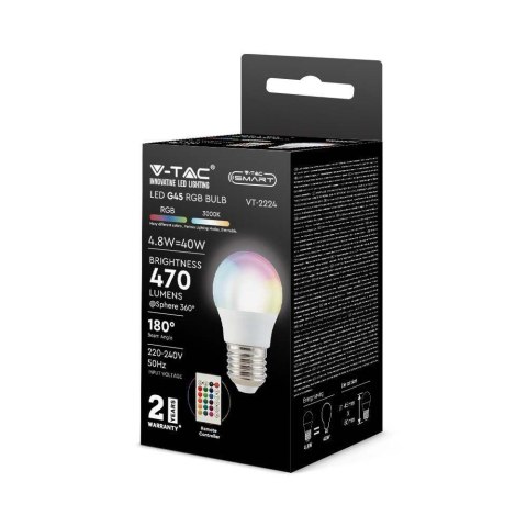 Żarówka LED V-TAC 4,8W E27 Kulka G45 Pilot VT-2224 3000K+RGB 470lm