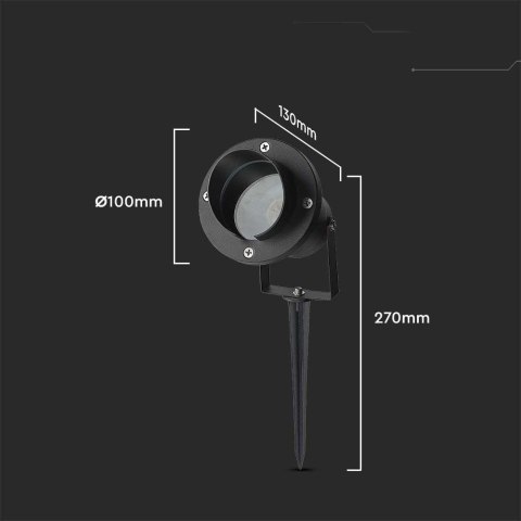 Oprawa Gruntowa Ogrodowa Wbijana Aluminium GU10 Czarna z daszkiem IP65 V-TAC VT-7704 3 Lata Gwarancji