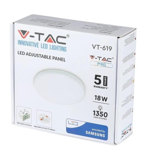 Panel V-TAC 18W LED Regulowany SAMSUNG CHIP Okrągły 170x32mm VT-619RD 4000K 1350lm 5 Lat Gwarancji