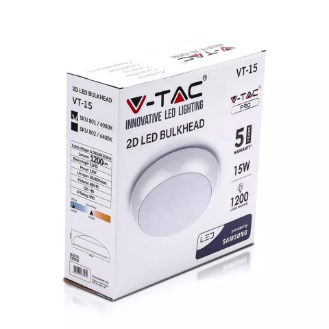 Plafon LED V-TAC SAMSUNG CHIP 15W IP65 Okrągły VT-15 6400K 1200lm 5 Lat Gwarancji