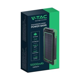 Power Bank V-TAC 10000mAh Czarny, Solarny, Ładowanie Bezprzewodowe 2xUSB V-TAC VT-11111