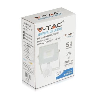 Projektor LED V-TAC 10W SAMSUNG CHIP Czujnik Ruchu Funkcja Cut-OFF Biały VT-10-S-W 3000K 800lm 5 Lat Gwarancji