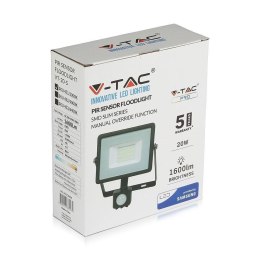 Projektor LED V-TAC 20W SAMSUNG CHIP Czujnik Ruchu Funkcja Cut-OFF Czarny VT-20-S-W 6400K 1600lm 5 Lat Gwarancji