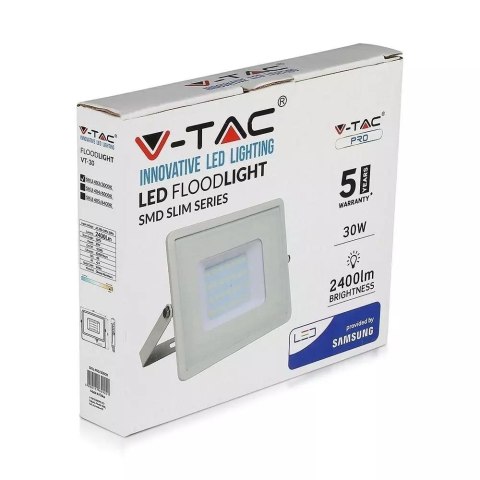 Projektor LED V-TAC 30W SAMSUNG CHIP Biały VT-30-W 3000K 2400lm 5 Lat Gwarancji