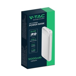 Power Bank V-TAC 10000mAh Biały 2xUSB Type C SZYBKI 22,5W V-TAC VT-10005-W