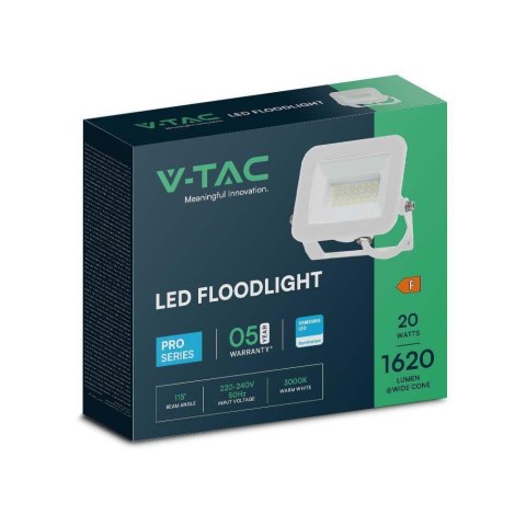 Projektor LED V-TAC 20W SAMSUNG CHIP PRO-S Biały VT-44020 6500K 1620lm 5 Lat Gwarancji