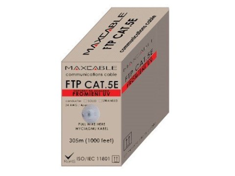 BOWI Przewód FTP5E drut Cu UV czarny 305m MAXCABLE