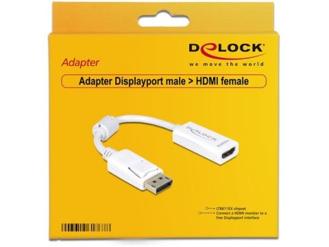 ADAPTER DISPLAYPORT(M) 1.1->HDMI(F) NA KABLU 12CM BIAŁY DELOCK