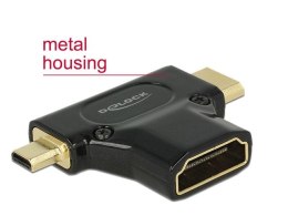 ADAPTER HDMI(F)->HDMI MINI(M)+HDMI MICRO(M) CZARNY METALOWA OBUDOWA DELOCK