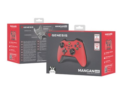 GAMEPAD GENESIS MANGAN 400 BEZPRZEWODOWY DO PC/SWITCH/MOBILE CZERWONY