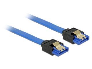 KABEL SATA DATA III (6GB/S) F/F 30CM Z ZATRZASKAMI METALOWYMI NIEBIESKI DELOCK