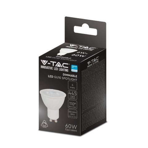 Żarówka LED V-TAC SAMSUNG CHIP 6W GU10 110st Ściemnialna VT-247 6500K 445lm 5 Lat Gwarancji