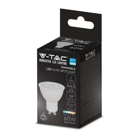 Żarówka LED V-TAC SAMSUNG CHIP 6W GU10 38st Ściemnialna VT-227 6500K 445lm 5 Lat Gwarancji