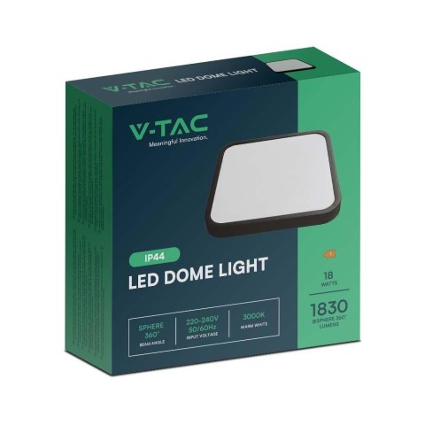 Plafon V-TAC 18W LED Kwadrat 25x25cm Natynkowy IP44 Czarny VT-8618B 4000K 1830lm