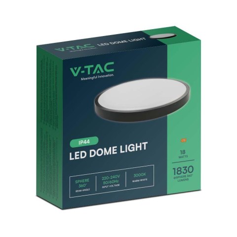 Plafon V-TAC 18W LED Okrągły 25cm Natynkowy IP44 Czarny VT-8618B 4000K 1830lm