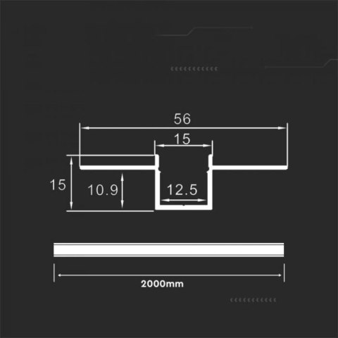 Profil Aluminiowy V-TAC 2mb Anodowany, Klosz Mleczny, Do gipsowania 12,5mm VT-8201