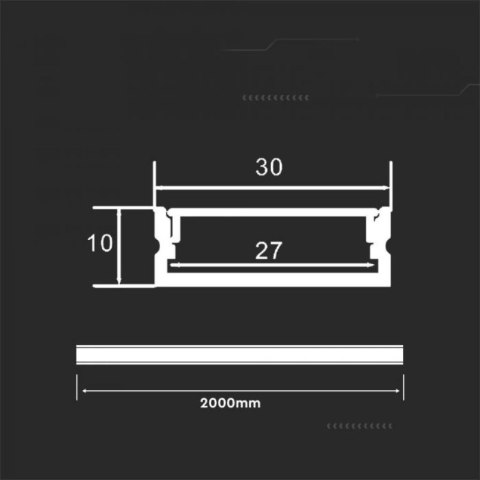 Profil Aluminiowy V-TAC 2mb Anodowany, Klosz Mleczny, Na dwie taśmy 27x10mm VT-8204