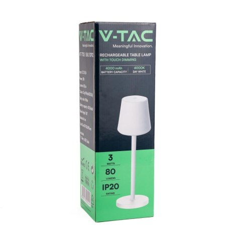 Lampka Biurkowa Nocna V-TAC 3W LED Ładowanie Ściemnianie Biała VT-7703 4000K 70lm