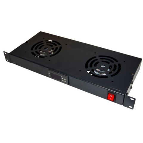 Panel wentylacyjny x2 z termostatem 19" 1U RAL9004