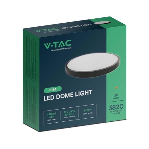 Plafon V-TAC 36W LED Okrągły 35cm Natynkowy IP44 Czarny VT-8630B 3000K 3820lm