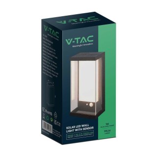 Kinkiet Ogrodowy Ścienny Solarny V-TAC 1W LED Czujnik Ruchu IP65 Czarny VT-1193 3000K 95lm