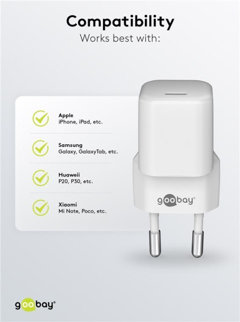 Ładowarka sieciowa USB-C PD GaN 30W Goobay BIAŁA