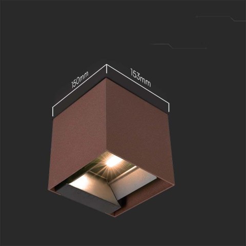 Oprawa Ścienna Solarna V-TAC 9W LED COB Regulowana Brąz Corten Kostka 15x15cm IP65 VT-11109 4000K 860lm