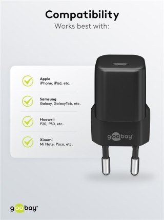 Ładowarka sieciowa USB-C PD GaN 30W Goobay CZARNA