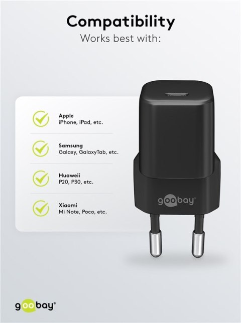 Ładowarka sieciowa USB-C PD GaN 30W Goobay CZARNA