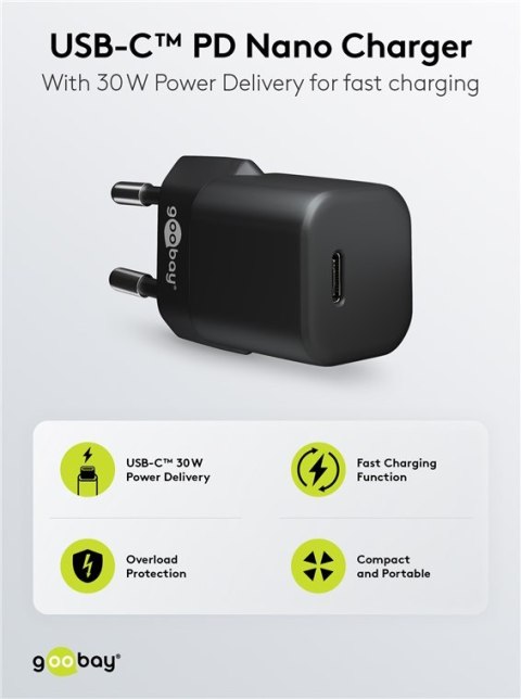 Ładowarka sieciowa USB-C PD GaN 30W Goobay CZARNA