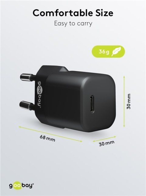 Ładowarka sieciowa USB-C PD GaN 30W Goobay CZARNA