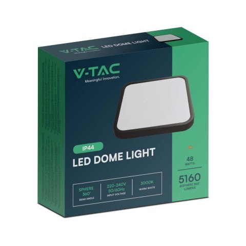 Plafon V-TAC 48W LED Kwadrat 42x42cm Natynkowy IP44 Czarny VT-8630B 3000K 5160lm