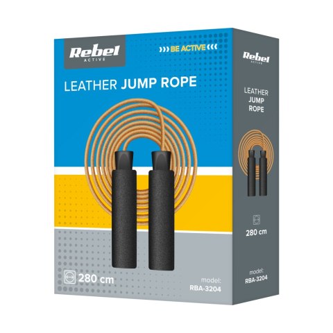 Skakanka bokserska skórzana z rączką z pianki i metalowym łożyskiem 280cm regulowana, REBEL ACTIVE